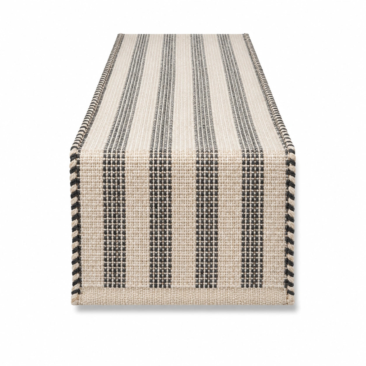 Camino de mesa 180 x 33 cm de fibra textil beige y negro tejido a rayas para comedor