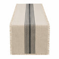 Camino de mesa textil 180 x 35 cm beige y negro con flecos estilo rústico
