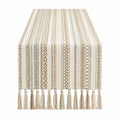 Camino de mesa 180 x 33 cm textil crema beige tejido con flecos decorativos