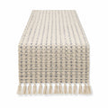 Camino de mesa 180 x 33 cm tejido beige y gris con flecos estilo rústico