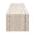 Camino de mesa 180 x 33 cm de tejido beige con bordado lineal decorativo