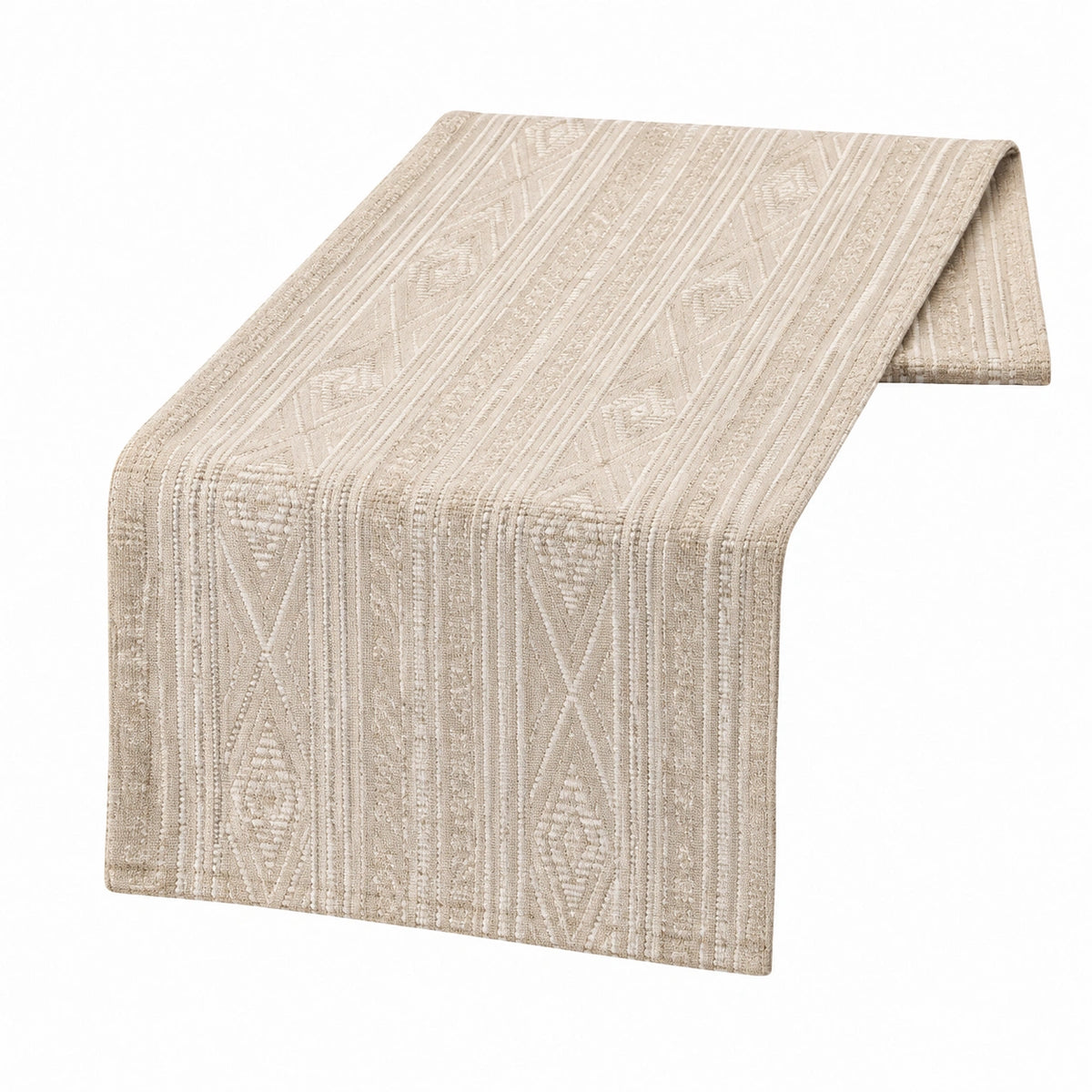 Camino de mesa 180 x 40 cm de tejido beige con relieve geométrico estilo bohemio