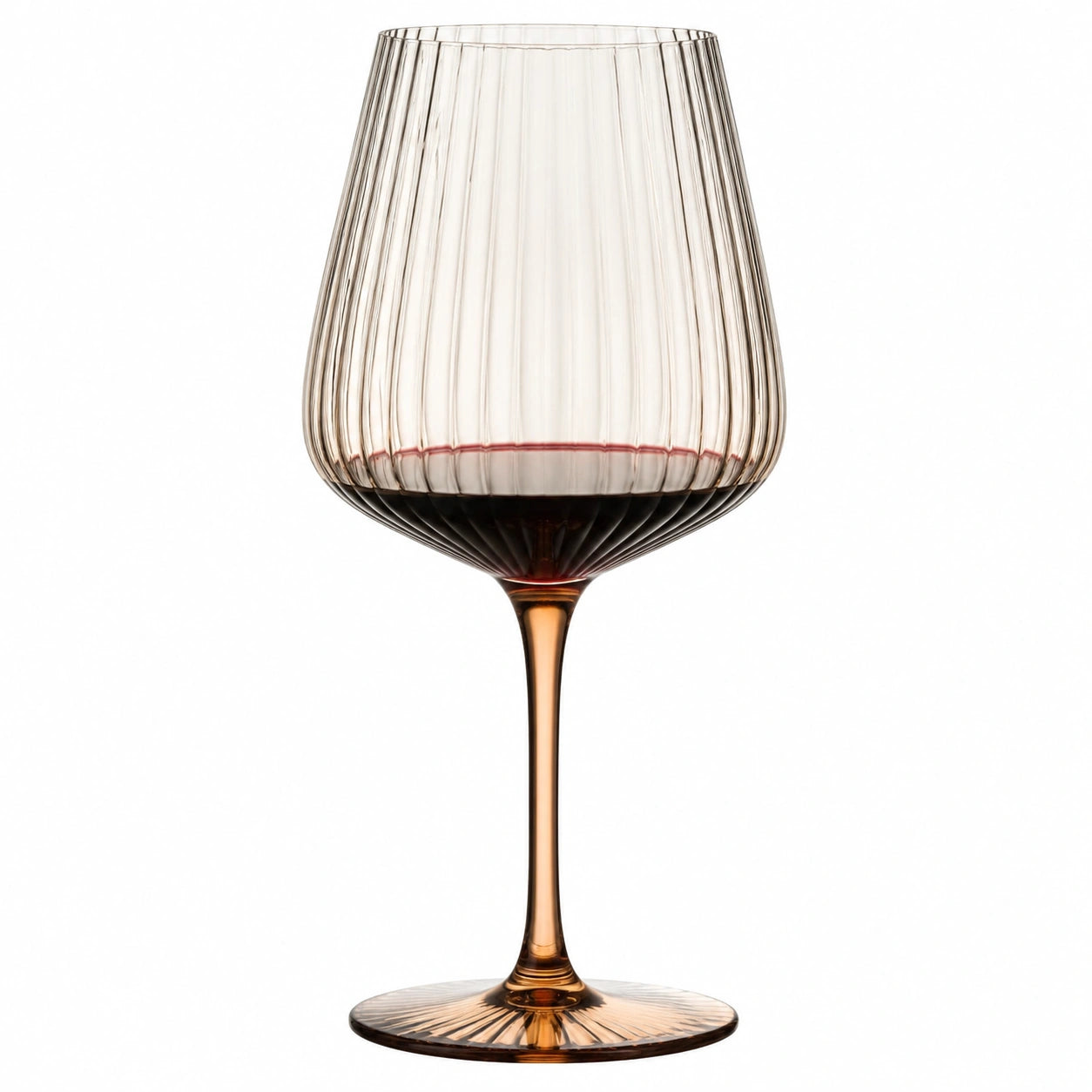 Copa de vino 500 ml 8.5 x 22 cm de vidrio transparente ámbar acanalado con pie