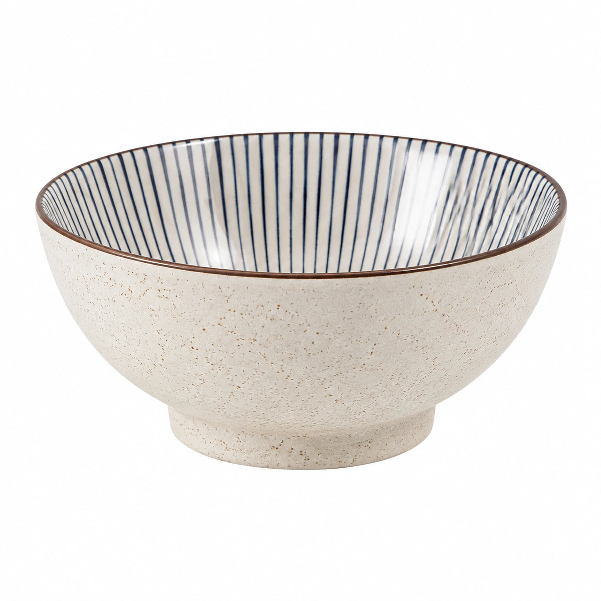 Bol de cerámica 15 cm beige y azul con rayas para servir