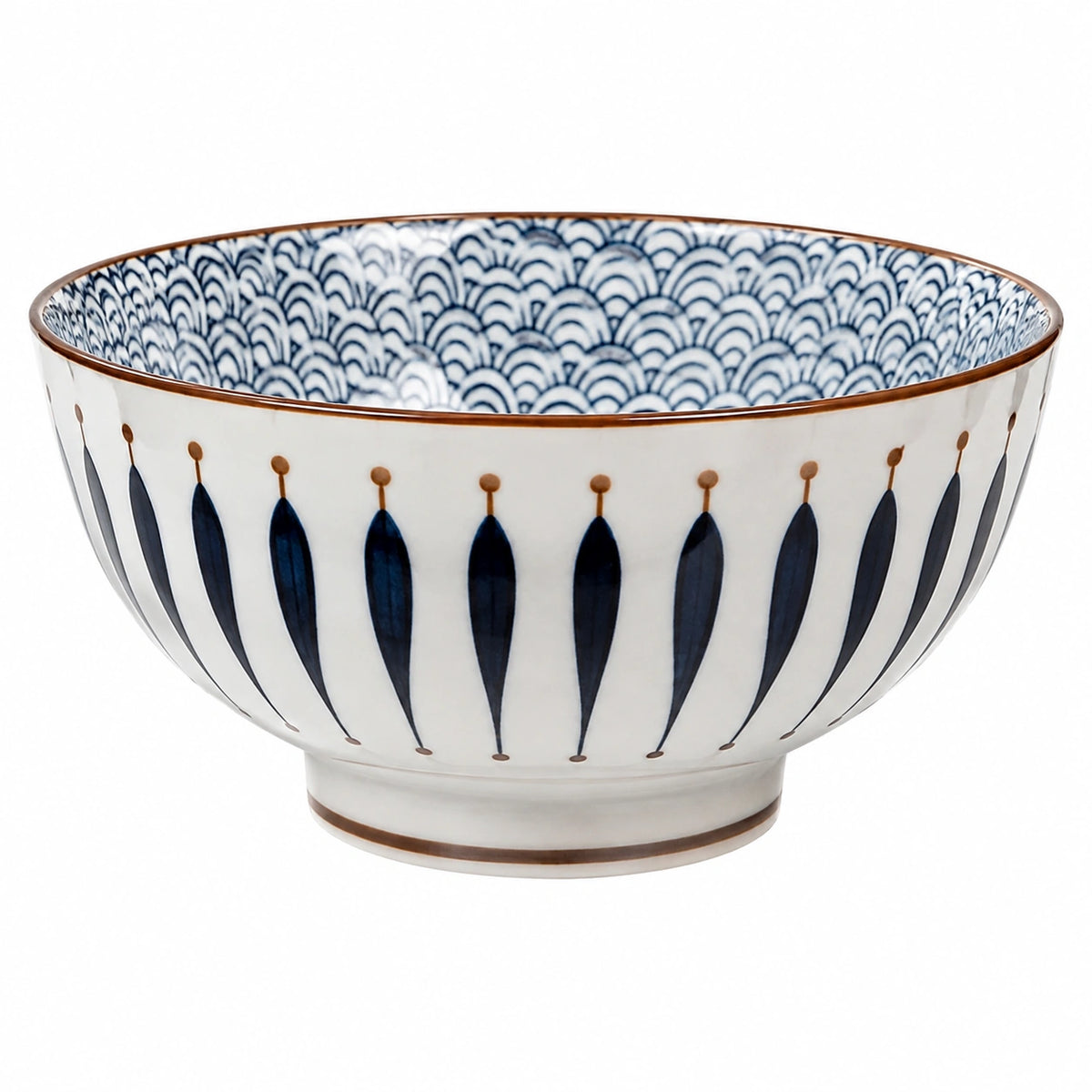 Cuenco de 20 cm de cerámica blanco y azul para servir con decoración geométrica