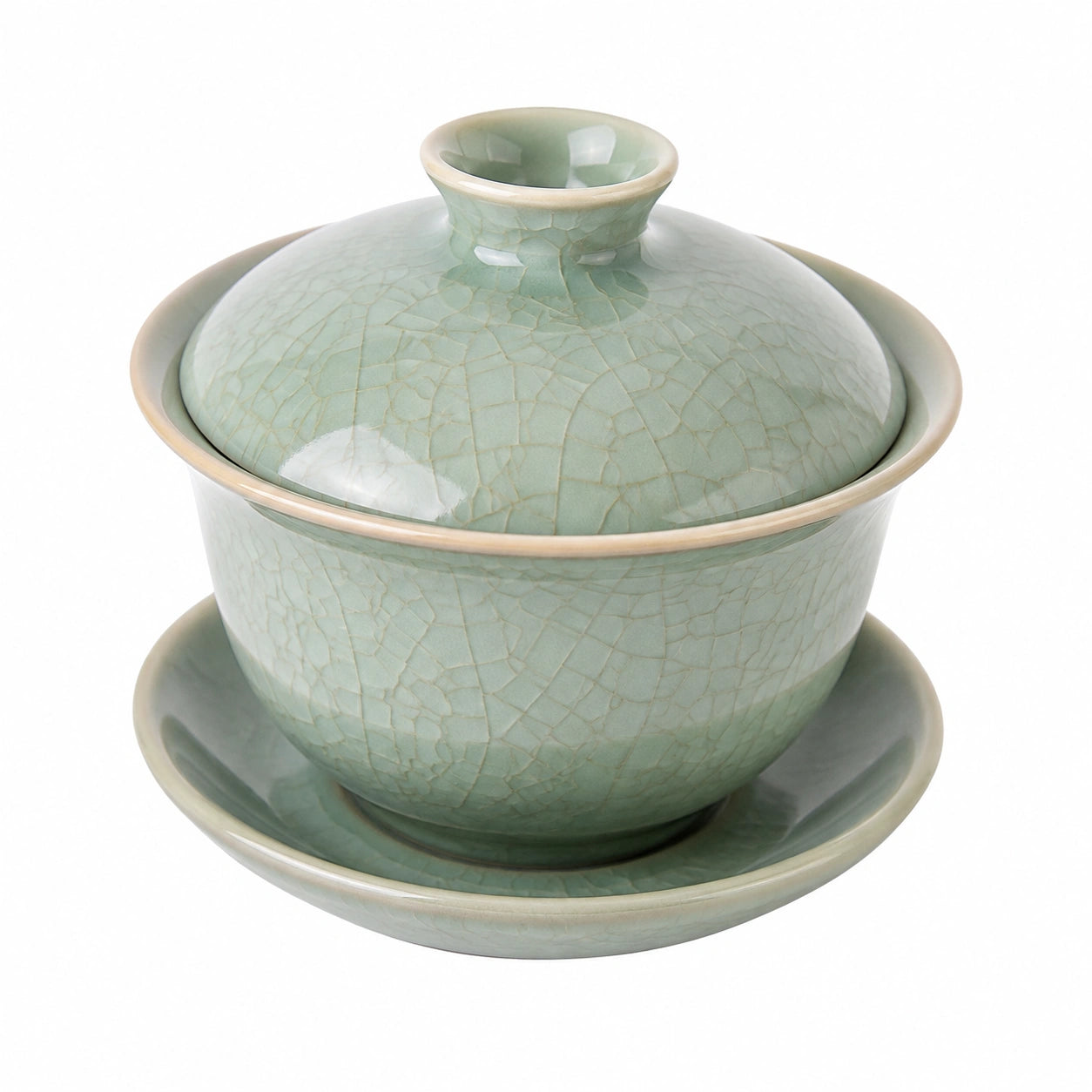 Juego de té gaiwan de cerámica 150 ml verde celadón con esmalte craquelado