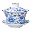 Gaiwan de porcelana 11 cm blanco y azul con tapa y platillo para té