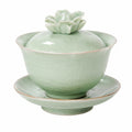 Juego de té gaiwan de cerámica verde celadón 10 cm para infusiones con diseño floral