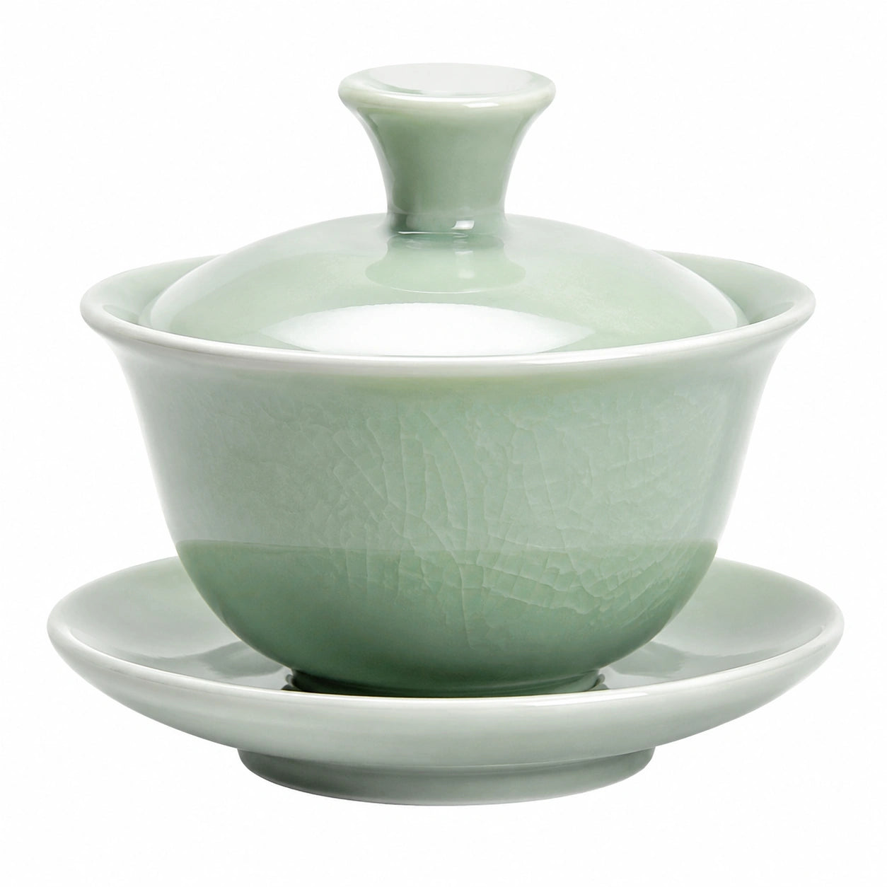 Tazón gaiwan de cerámica verde celadón 120 ml con tapa y platillo