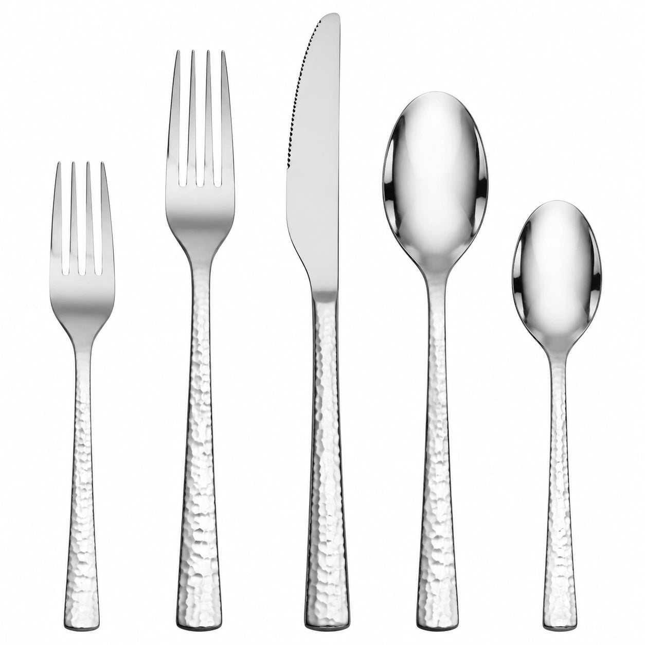 Cubiertos de mesa de acero inoxidable plateado 5 piezas con mango texturizado
