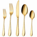 Juego de cubiertos de acero inoxidable dorado 5 piezas 23 cm - acabado martillado para mesa