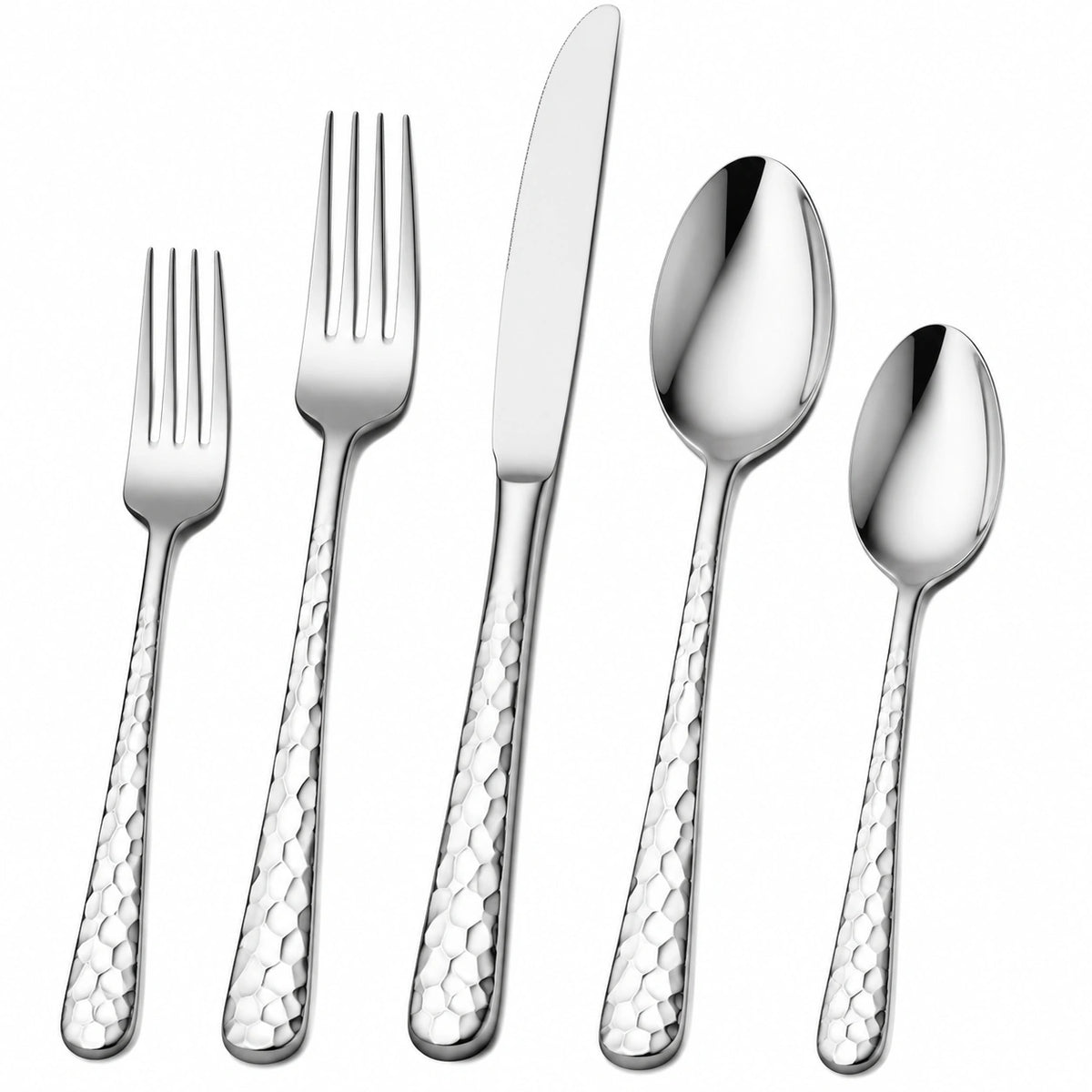 Juego de cubiertos 5 piezas de acero inoxidable plateado con mango texturizado
