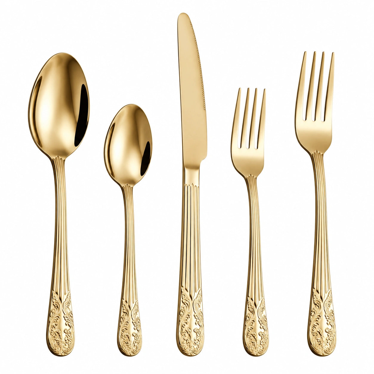 Juego de cubiertos de mesa 5 piezas 23 cm de metal dorado estilo clásico
