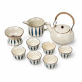 Juego de té de cerámica para 6 personas 900 ml crema y azul con motivo vegetal