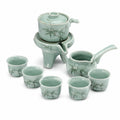 Juego de té de cerámica verde con 6 tazas 21 x 13 cm - diseño floral para servir té