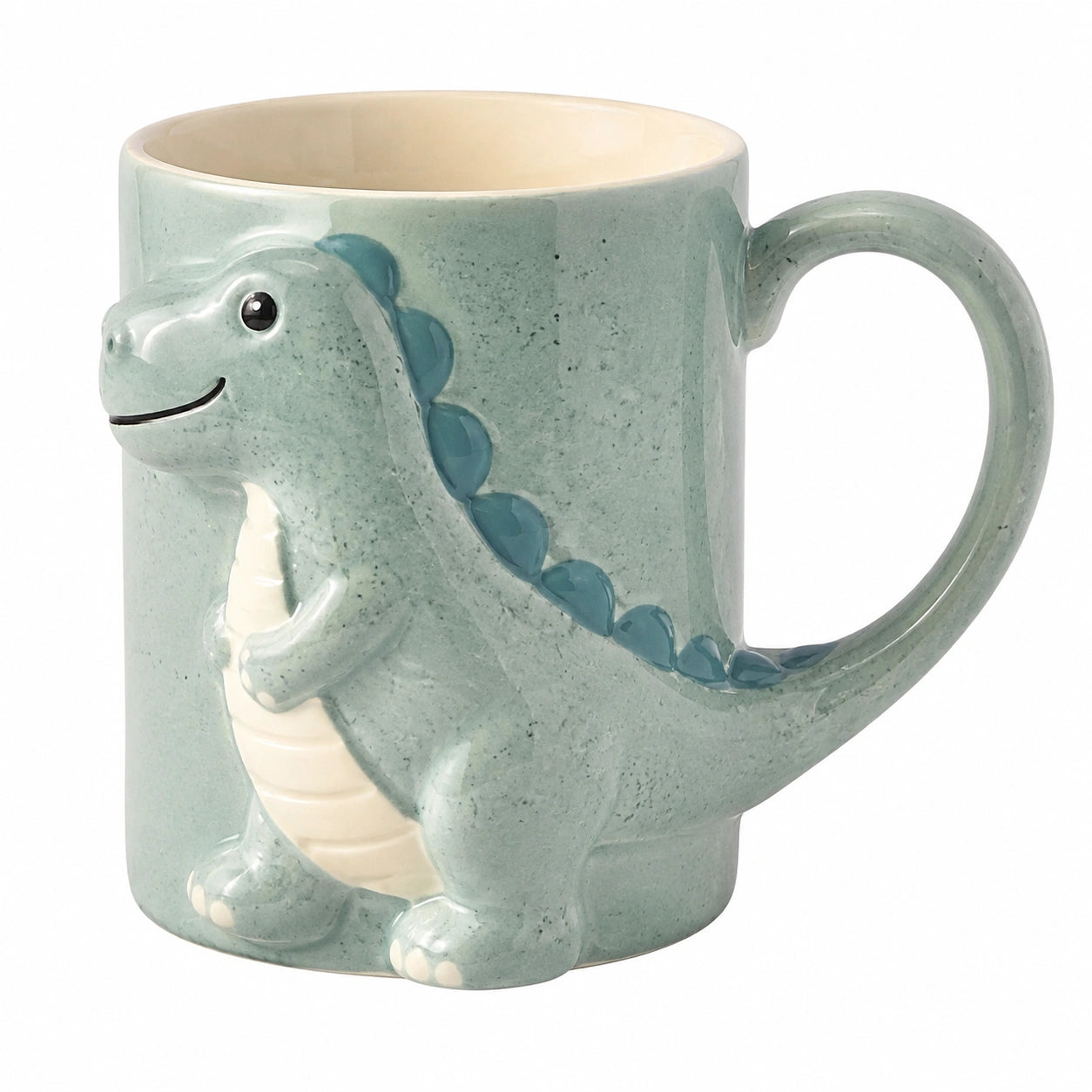 Taza de cerámica 14 x 9 x 10 cm verde con dinosaurio en relieve