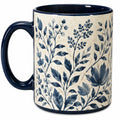 Taza de cerámica 350 ml azul y crema con estampado floral para bebidas calientes