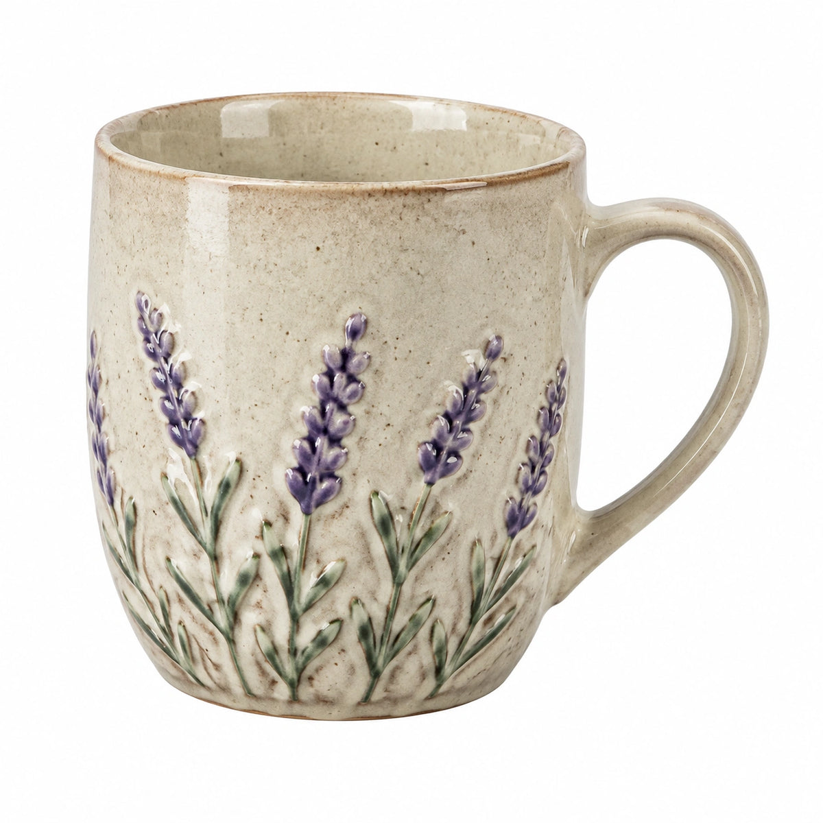 Taza de cerámica 350 ml 9 x 10 cm beige con lavanda en relieve para bebidas calientes