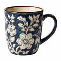Taza de cerámica 450 ml azul crema con relieve floral para bebidas calientes