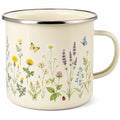 Taza esmaltada 500 ml crema con flores y asa para bebidas calientes