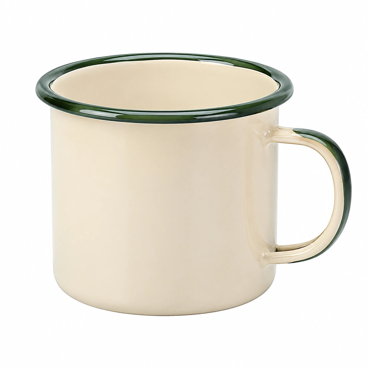 Taza esmaltada 10 cm 400 ml de acero color crema y verde estilo clásico para bebidas